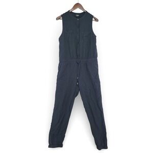 A.n.a Womens L Jumpsuit Black Sleeveless Rayon‎ Utility Cargo Drawstring EUC